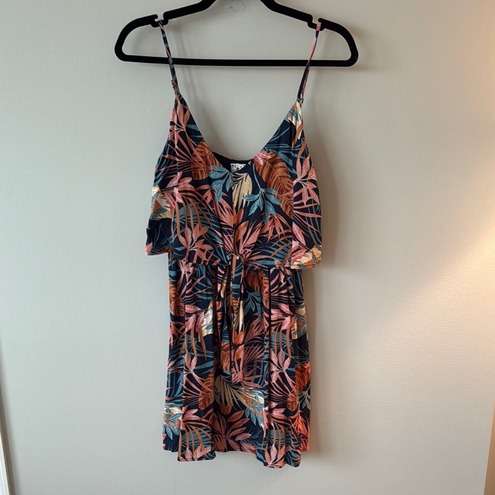 Sadie & Sage Tropical Print Mini Dress - Blue and Orange